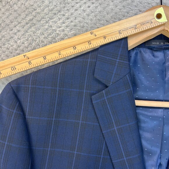 New Michael Strahan Mens Windowpane Plaid Blue Blazer SportCoat Classic Fit 44L - Picture 15 of 16